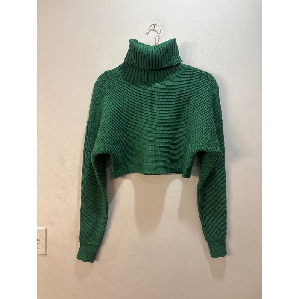 House of Harlow 1960 Green Cropped Turtleneck Ribbed KnitSweater Small